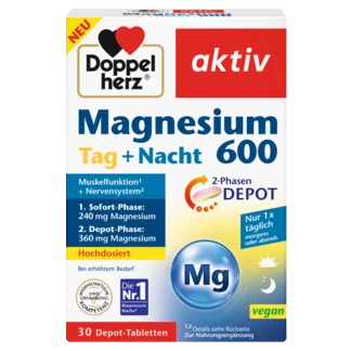 Abbildung der Produktverpackung Doppelherz aktiv Magnesium 600 Tag + Nacht Frontansicht